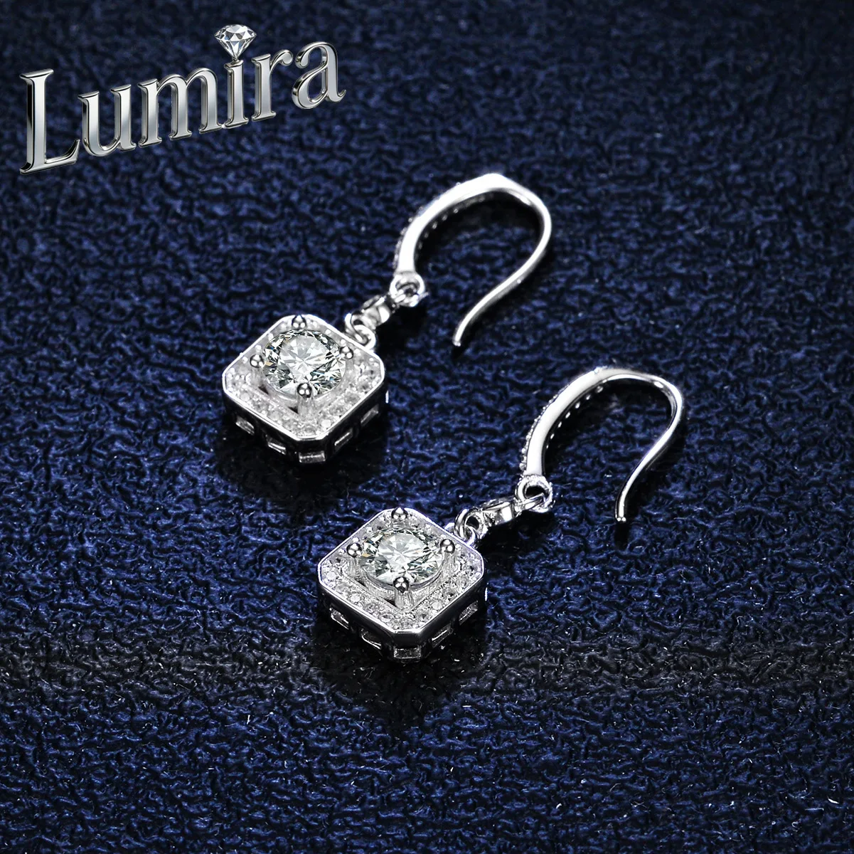 Lumia Fringe Luxury Square Wrapped Platinum PT950 Earrings Women's 0.5 Carat Moissanite Ear Jewelry Christmas Charm Gift