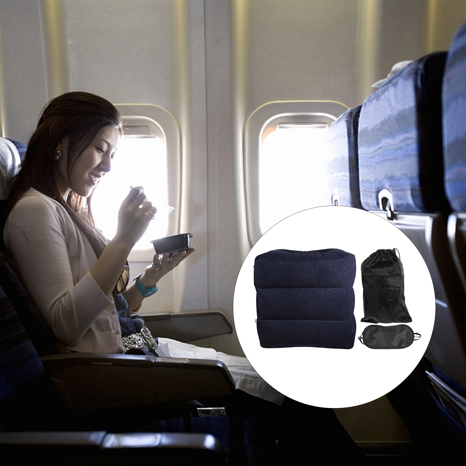 

Inflatable Footrest Pillow Adjustable Height Kids Airplane Flat Bed Elevate Feet Legs Long Trips Flights Footrest Cushion