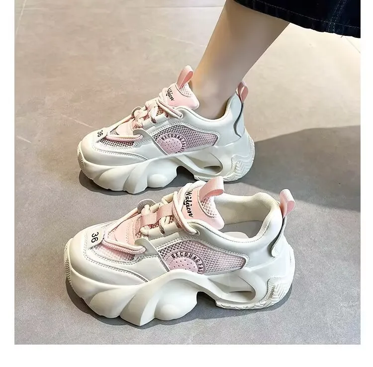 Damen vielseitige dicke Sohlen Höhe zunehmende atmungsaktive Casual Sportschuhe Frühling Herbst trend ige Schuhe Zapatillas de Mujer