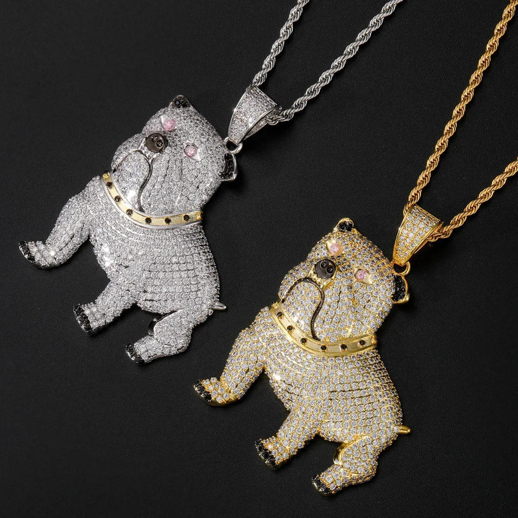 Men's Personalized Pug Pendant Exaggerated 18K Gold Plated Micro Set Zircon Hip Hop Necklace