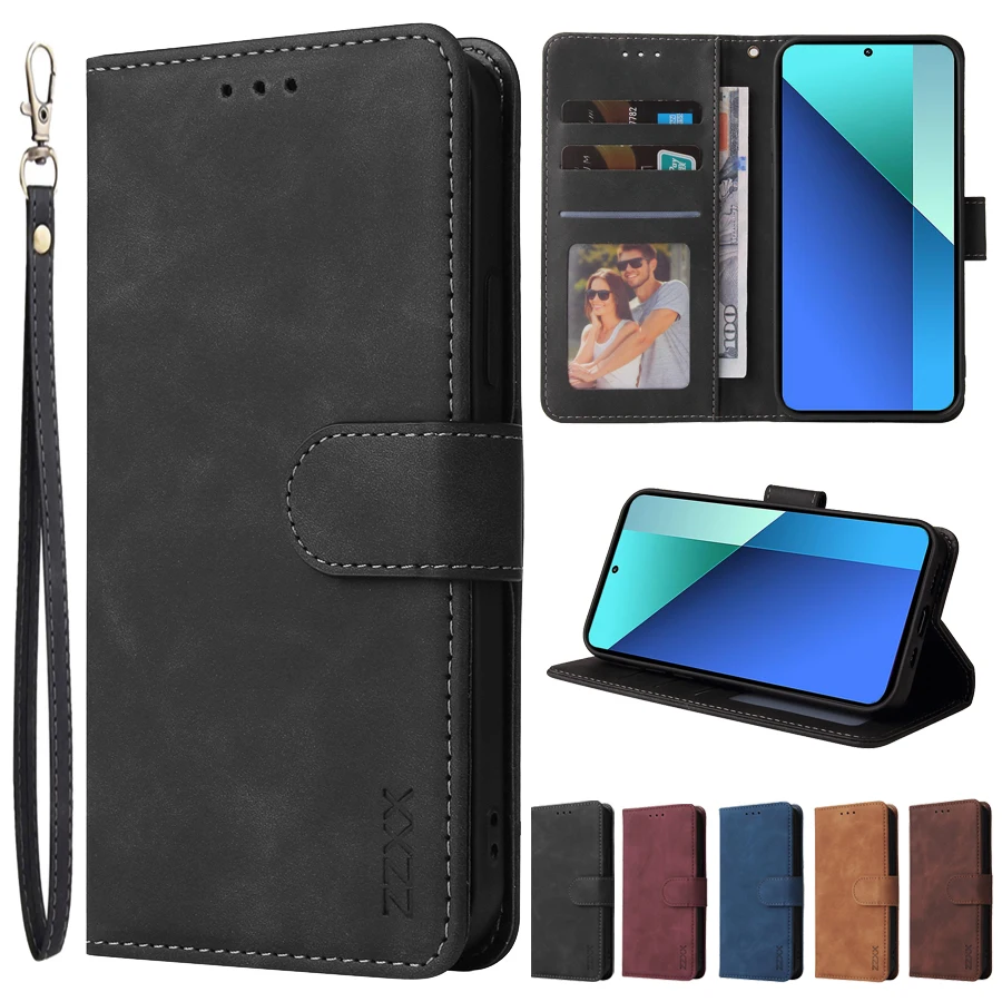 Wallet Skin-friendly With Card Slot Kickstand Magnetic Flip PU Leather Case For Xiaomi Redmi Note 13 Pro Plus 13 Pro 13 Cover