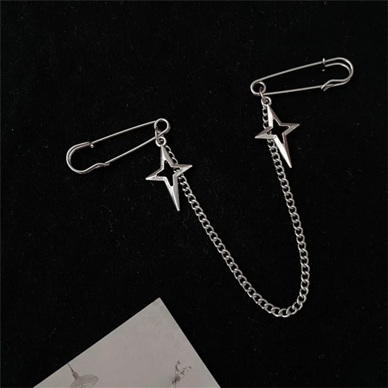 Korean Style Metal Butterfly Chain Brooch For Women Men Suit Decoration Tassel Chain Metal Beads Pin Cloth Jewelry Accessories