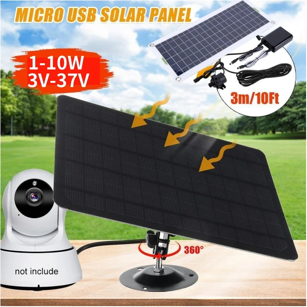 3/6/10W 5V/6V/37V Solar Panel Charging Waterproof Portable Solar Panel with Micro USB Charging for IP CCTV Surveillance Camera