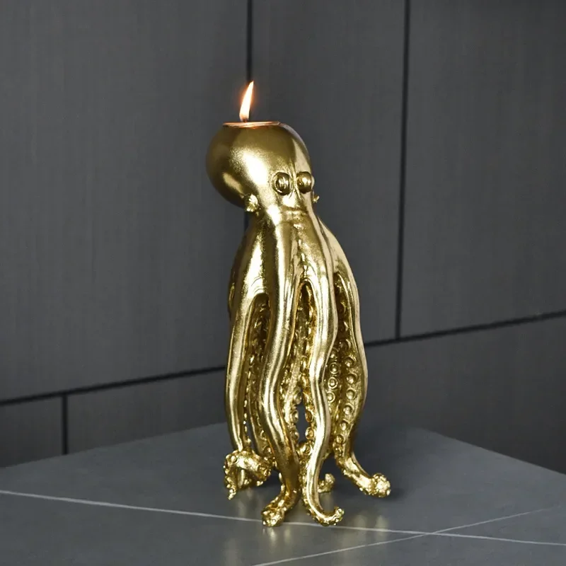 16wwResin Candle Holder Candelabrum Candle Holder Golden Octopus Sculpture Octopus Candlestick Cuttlefish Squid Home Decoration
