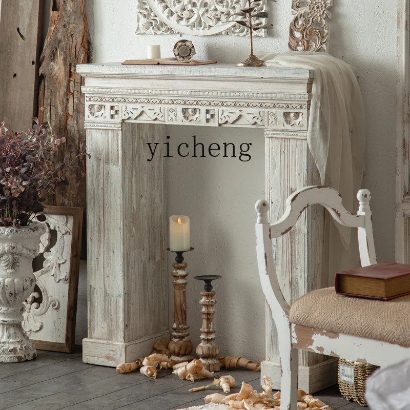 

zz decorative cabinet solid wood retro art old finished product villa simulation fake fireplace decorative storage shelf