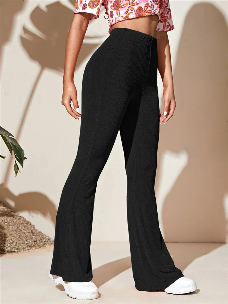 2024 New Bell Bottoms With Elegant Fashion Pants Black Solid Color High Waist Slim Long Women Y2k Pants Korean Style Casual