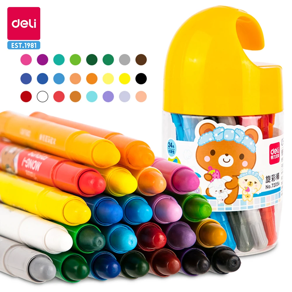 Deli 24 colori pastelli ad olio con custodia in plastica matita colorata pastelli ad olio colore pastello a cera penna colorata Paiting matita regalo per bambini