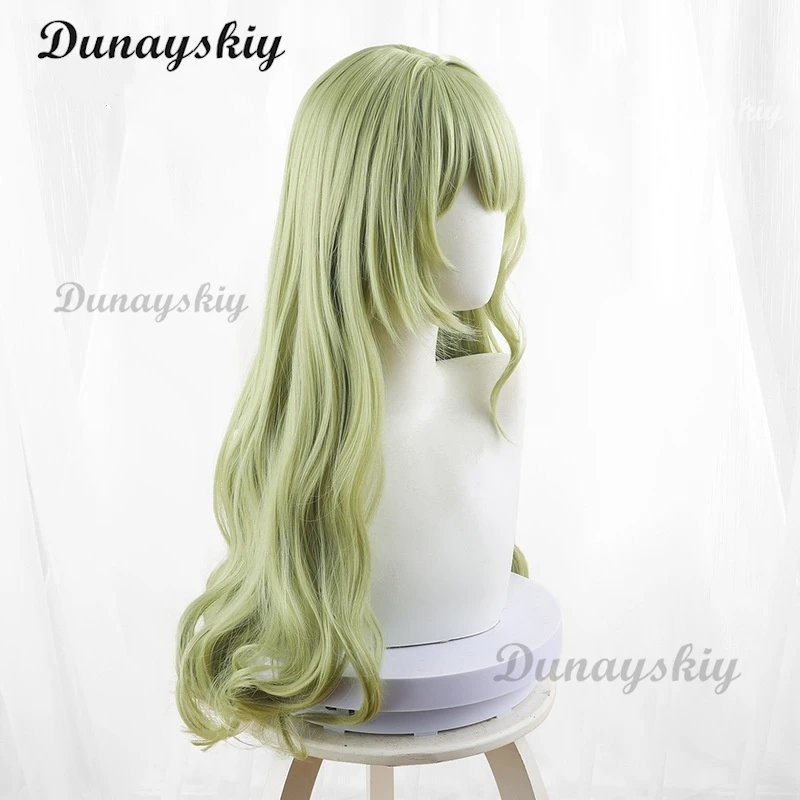 Mobius Cosplay Wig Game Honkai Impact 3rd 80CM Long Curly Cyan Green Heat Resistant Synthetic Hair Halloween Party Wig+ Wig Cap