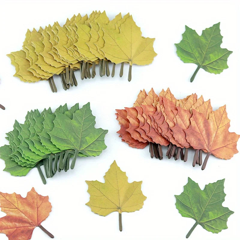 50pcs Autumn Leaves Decorative Stickers - Office Supplies, Notebook Stickers, Convenience Stickers, Simulated Leaf Design