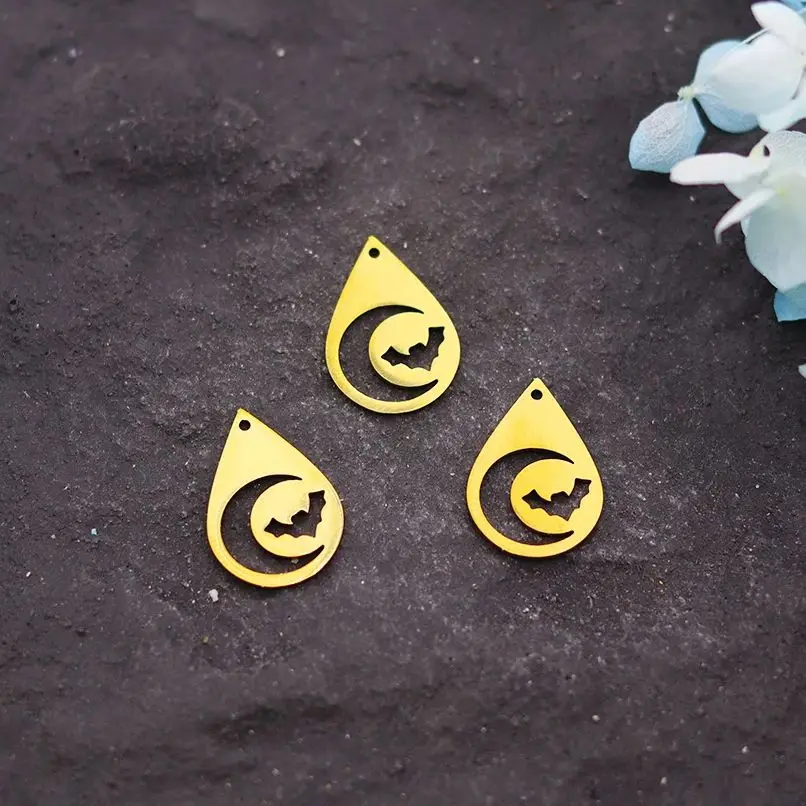 

3pcs Delicate Waterdrop Charms Hollow Bat Stainless Steel Pendant for Jewelry Making Tassels Earrings Bracelets Halloween Craft