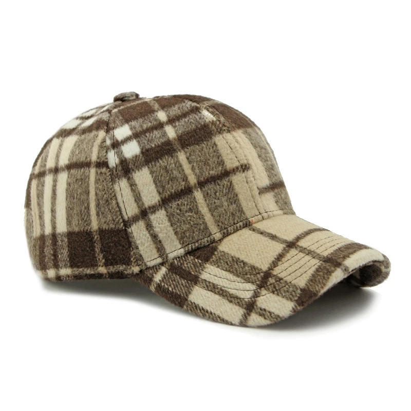 Unisex Plaid Baseball Cap Adjustable Warm Polyester Duckbill Hat for Fall Winter 55-60cm Bowed Brim