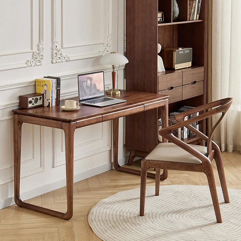 All solid wood desk black walnut desk drawer computer  bedroom student writing desk