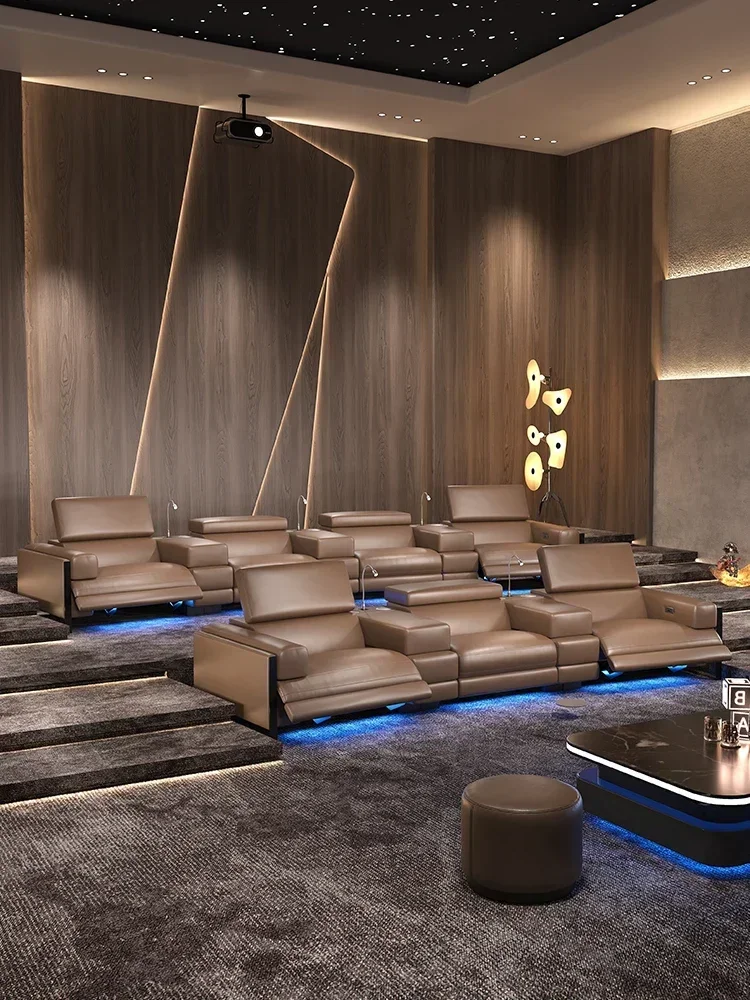 Private villa basement Home theater leather living room arc electric function video room video room sofa