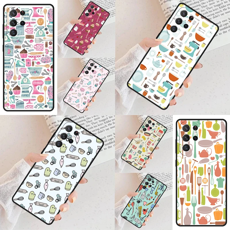 Baking Cooking Utensils Chef Phone Case For Samsung Galaxy S24 S23 S22 S21 Ultra S10 Note 10 Pro S20 Plus FE S9 S8 Cover