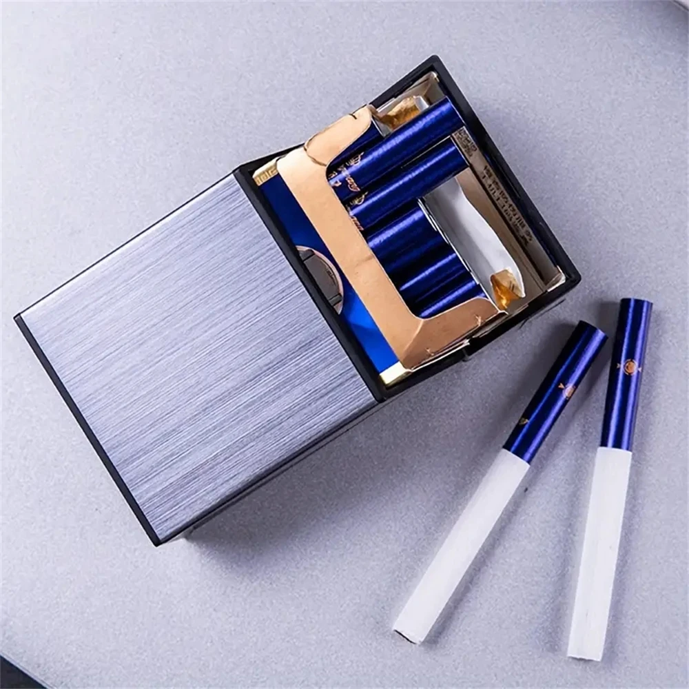 1pcs Portable Cigarette Case Metal Waterproof Cigarette Box 20pcs Capacity Flip Cover Storage Box Men\'s Gadget Smoking Tool Blac