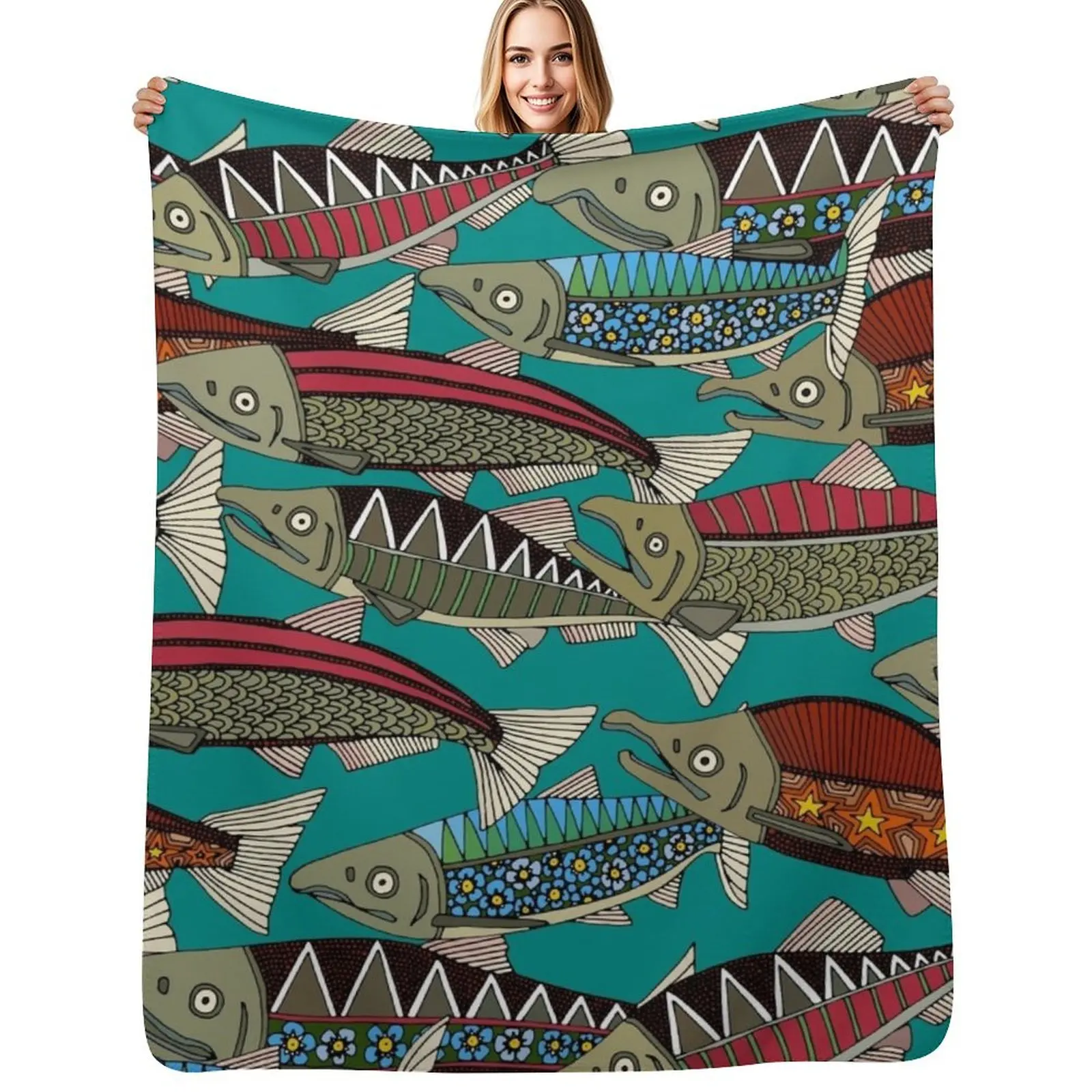 Alaskan salmon teal Throw Blanket Cozy Throw Blanket for Bed Sofa Chair