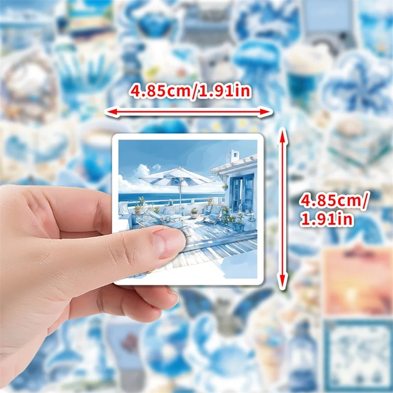 10/30/50PCS Cartoon Blue White Sea Sticky PVC Sticker Aesthetic DIY Laptop Luggage Skateboard Decoration Scrapbooking