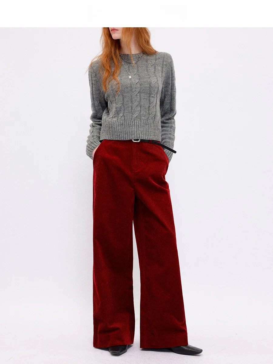 

High Waist Corduroy Casual Pants Women's Winter Wide Leg Long Trousers Warm New Year Feeling CHACHA Casual Straight Leg Trousers