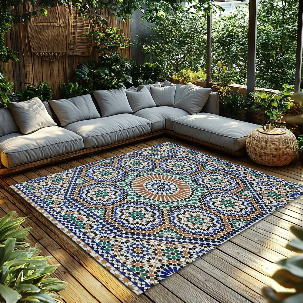 Moroccan Tile Area Rug Non Slip Indoor Outdoor Doormat Washable Bohemian Geometric Pattern Floor Mat Home Decor Living Room Kitc