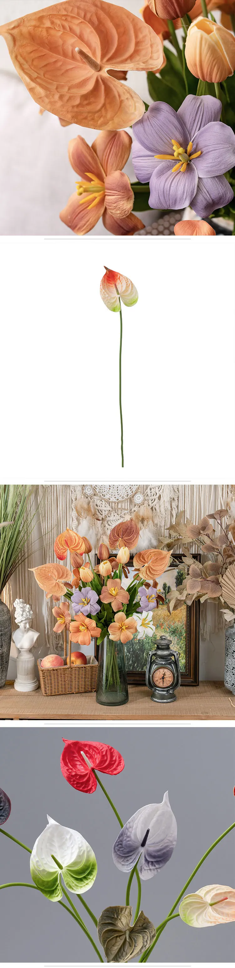 10 Stück/Set PU Kunstblumen Anthurium Brautstrauß Hochzeitsdekoration Künstliche Palmenblumen Heim-Party Tisch-Blumenarrangement – Detail 8