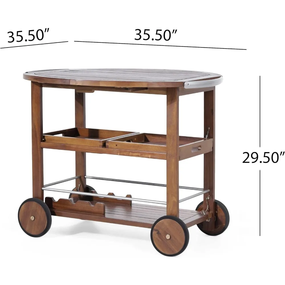 Cultivador Tillary para exteriores, carrito de barra de madera de Acacia, acentos de aluminio, revestimiento de polvo oscuro/brillante