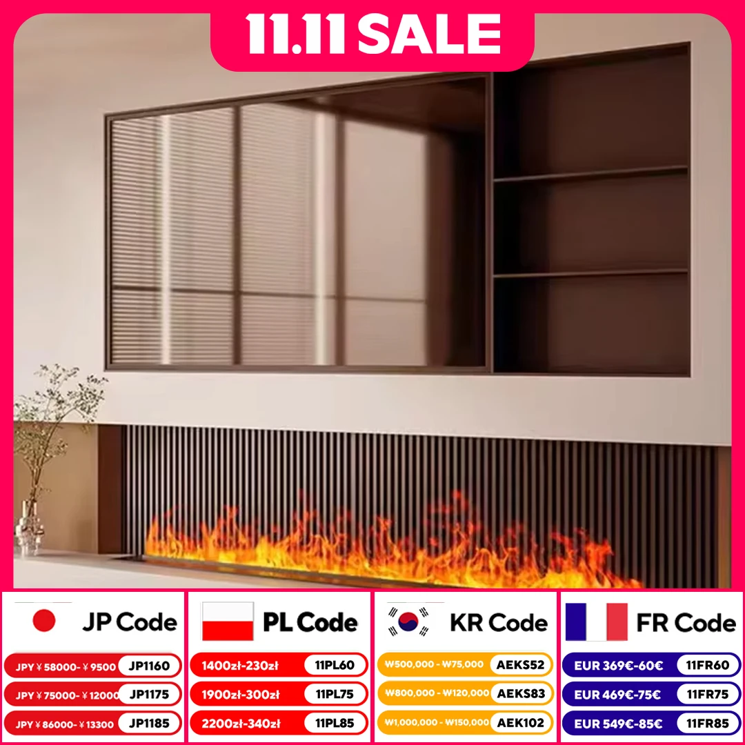 Realistic 3D multi-color flame, intelligent atomization fireplace, TuYA APP control, electric steam electric fireplace, adjustab