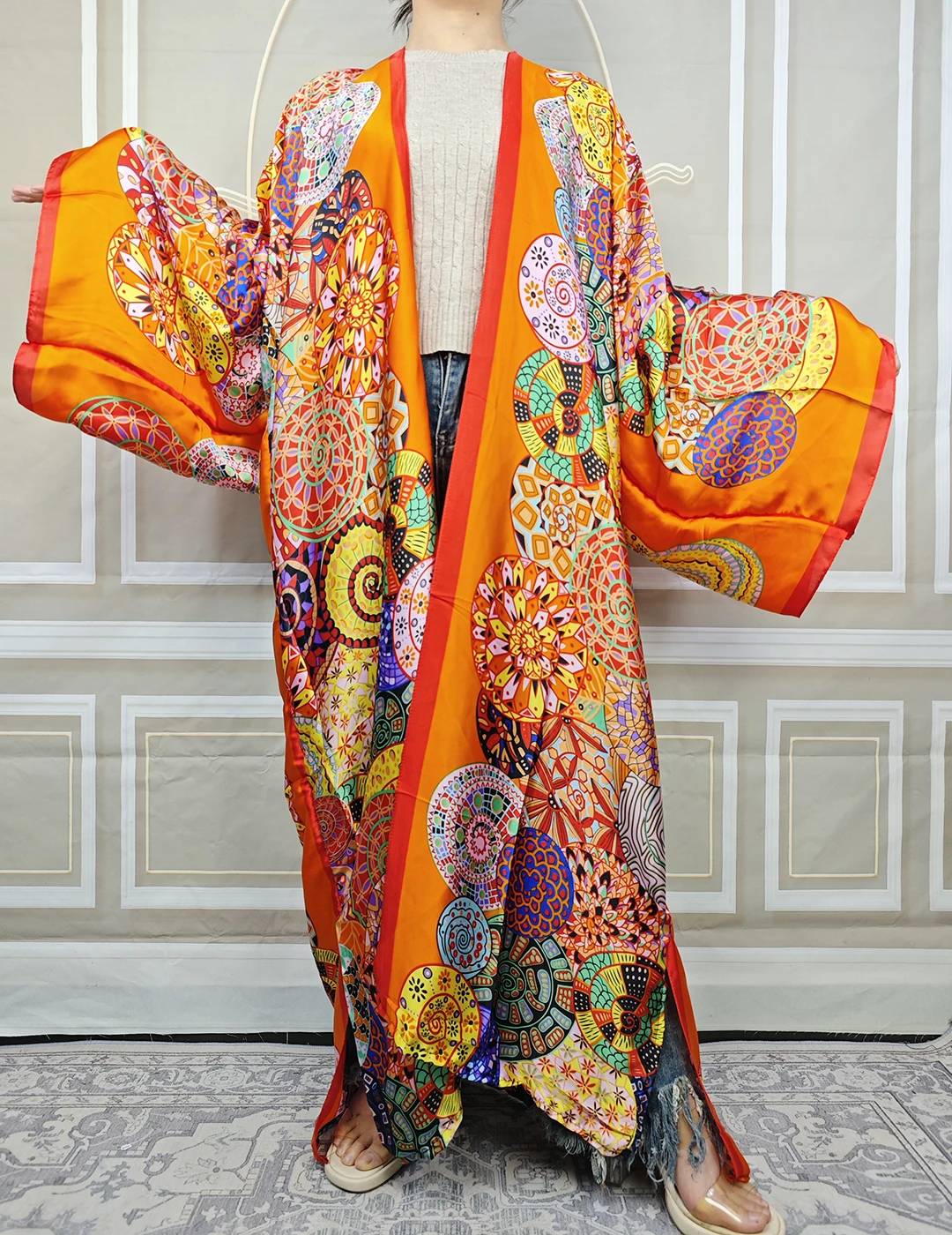 

African Dresses For Women Plus Size Summer Silk Printed Loose Kimonos Middle East Muslim Lady Long Cardigans For Holiday