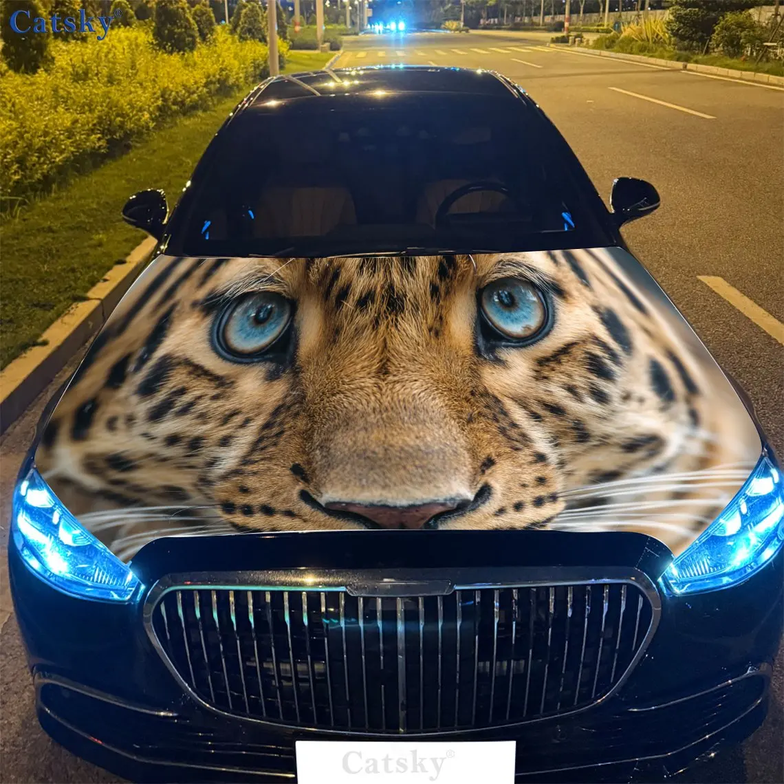 

Artistic Blue - eyed Leopard PVC Car Vinyl Wraps, Self-Adhesive Waterproof Car Hood Decal Sticker, Car Decoration Protection Sti