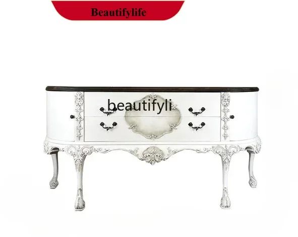 

D178 H retro porch cabinet solid wood carving flower art living room semicircular American partition dining side cabinet locker