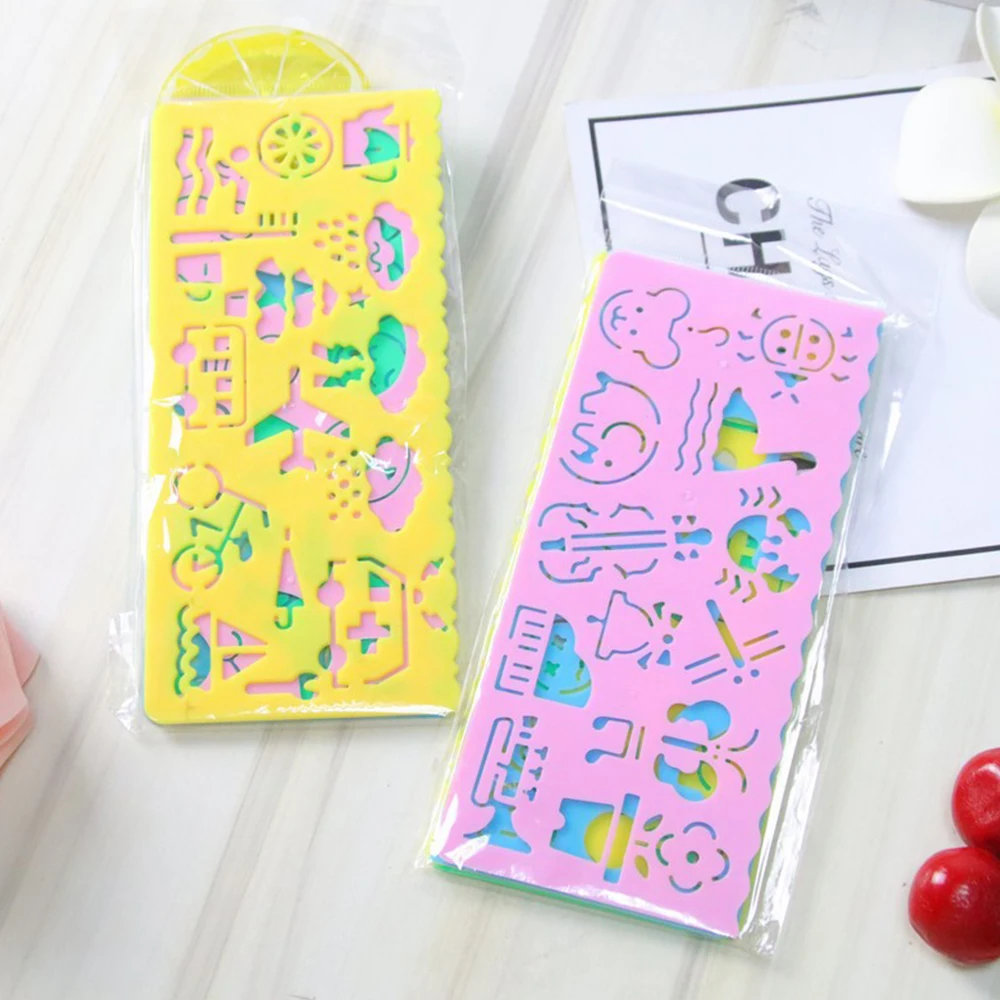 4Pcs Plastic Cute Art Multifunctional Versatile Ruler Creative Student Stationery Cute Drawing Ruler Practice Drawing Ruler Set