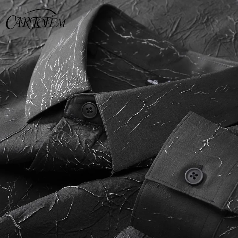 

Trendy Brand Hidden Button Texture Jacquard Long-sleeved Shirt for Spring Fashionable and Handsome Iron-free Shirt