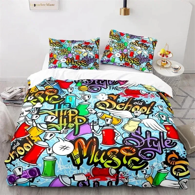 

Hippie Graffiti Comfortable Duvet Quilt Cover Pillowcase Bedding Set Children Bedroom Decoration Home Textile