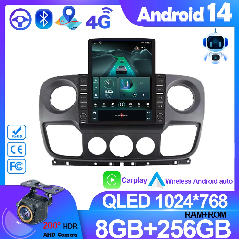 Android 15 Multimedia For Renault Master Nissan NV400 Opel Movano 2010 - 2021 Car Player GPS Stereo Navigation Auto Radio Screen