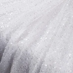 1 pc 63x39inch Glitter Tulle Fabric with Sequin and Beads White Ribbon Netting Fabric for Clothing Accessories Sewing