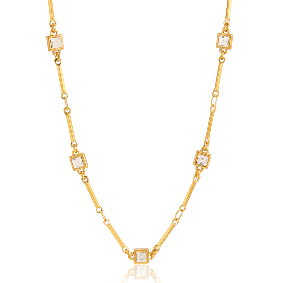 Youthway Klassische quadratische Zirkon-Halskette für Damen, minimalistische 18 Karat Gold-PVD-beschichtete Edelstahl-Halskette, Modeschmuck, Geschenk