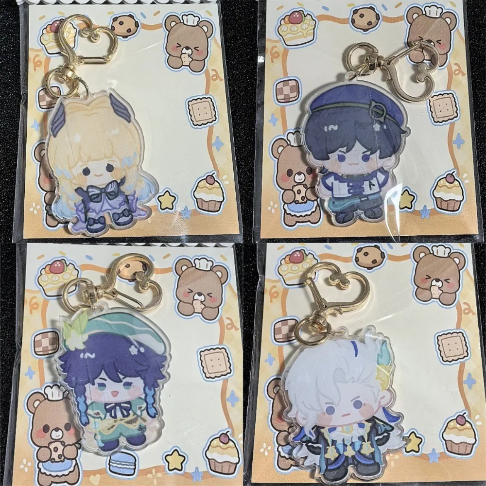 Anime Game Yuanshen Impacting Keychain Cute Cartoon Figure Diluc Venti Kaeya Wanderer Cosplay Costume Keychain Pendant Fans Gift