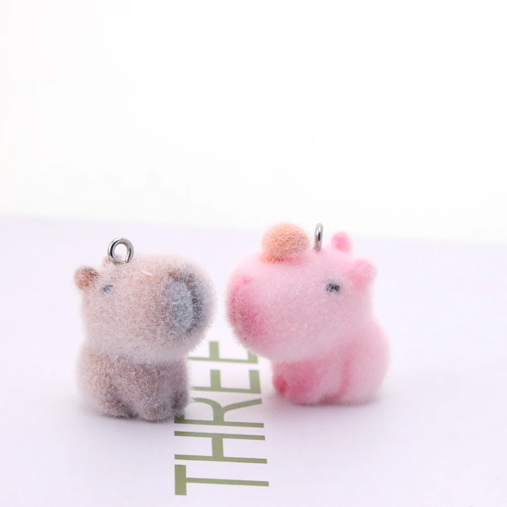 30Pcs 3D Flocking Resin Capybara Charms Cartoon Animal Pendant for Keychain Earrings Necklace Making DIY Jewelry Accessories