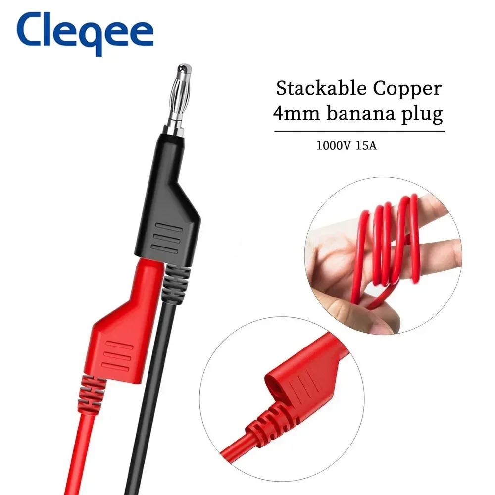 Cleqee Multimeter Test Leads Kit Dual 4mm Stackable Banana Plug Alligator Clip  Cables with Test Probes Needle 1000V 15A