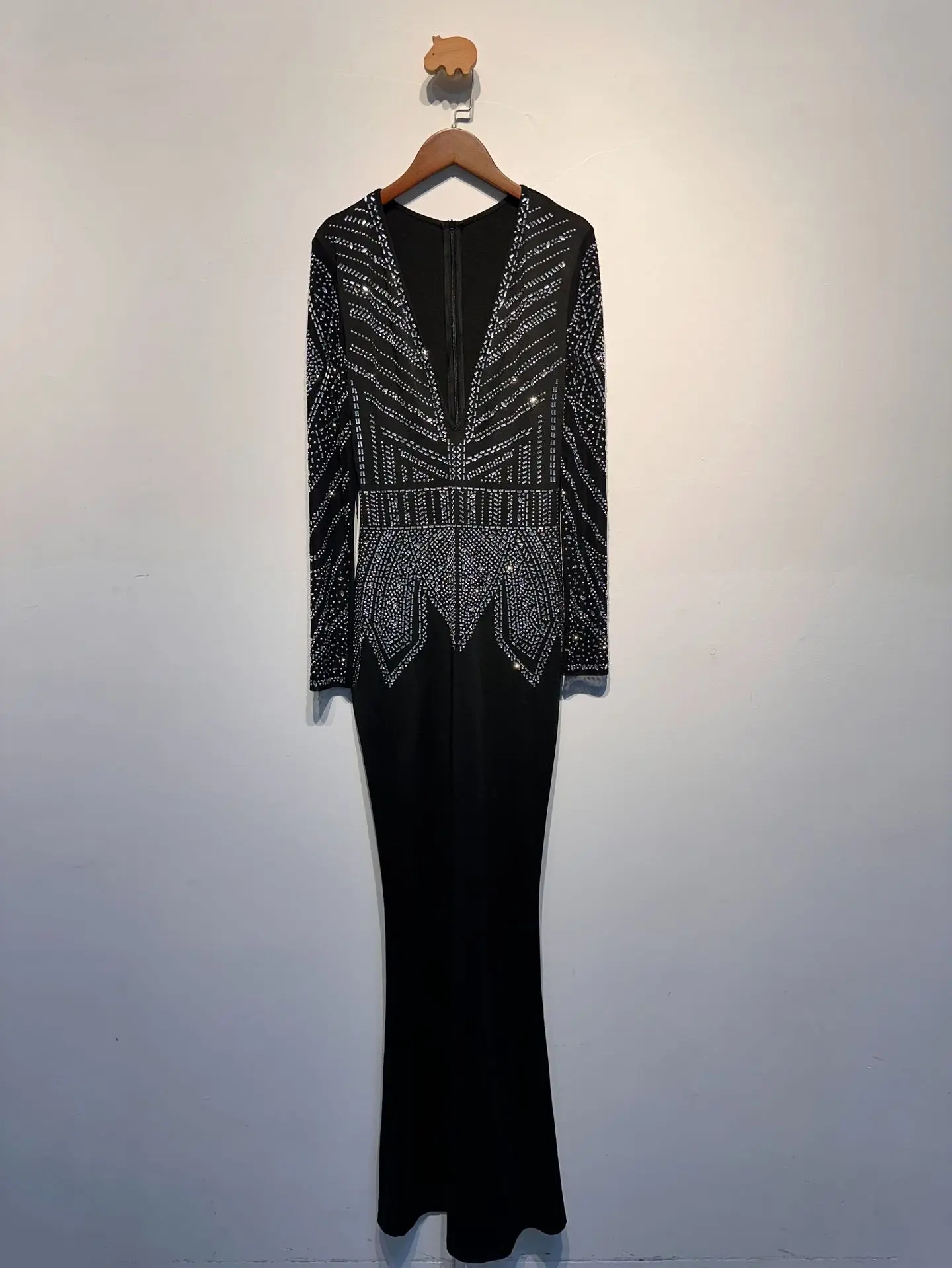 EINY Women‘s Sexy See Through Mesh Rhinestone Maxi Dress with Long Sleeve Luxury Birthday Prom Gown Wedding Party Vestidos y2k