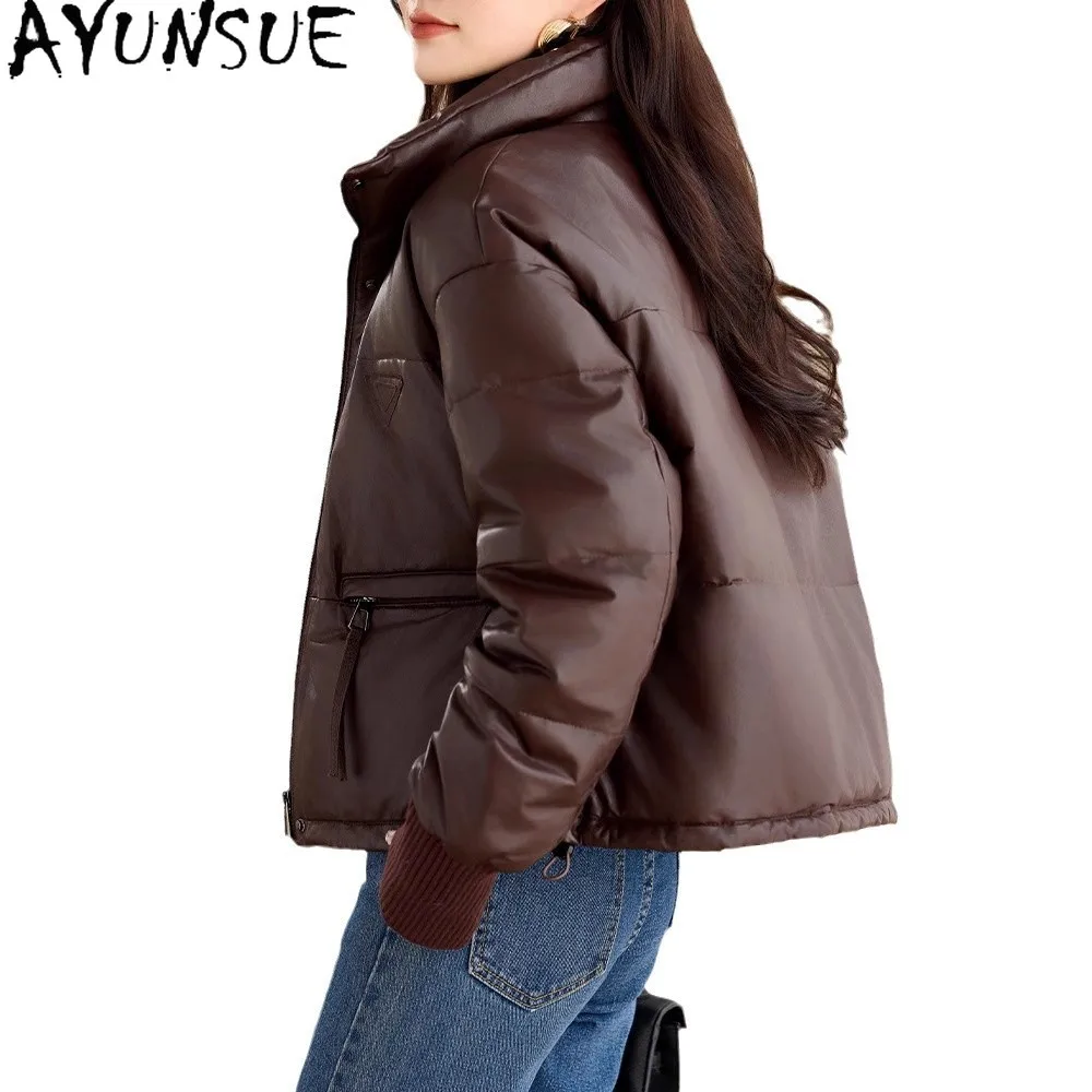 AYUNSUE Real Sheepskin Genuine Leather Jacket Women 2025 Winter Clothes Short Style White Goose Down Womens Coat Loose Fit