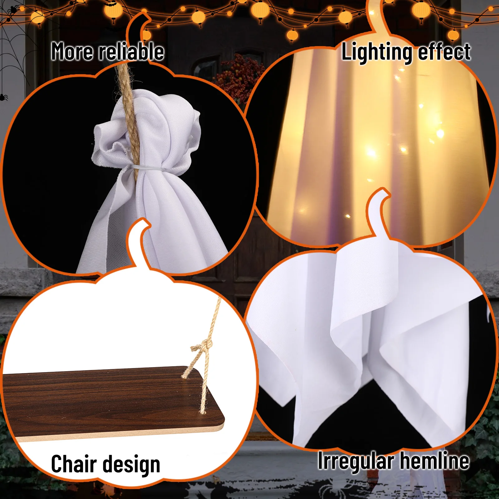 ハロウィン屋外装飾 5フィート 大型吊り下げゴーストスイング リモコン付きストリングライト 怖いゴースト ハロウィンパーティーデコレーション