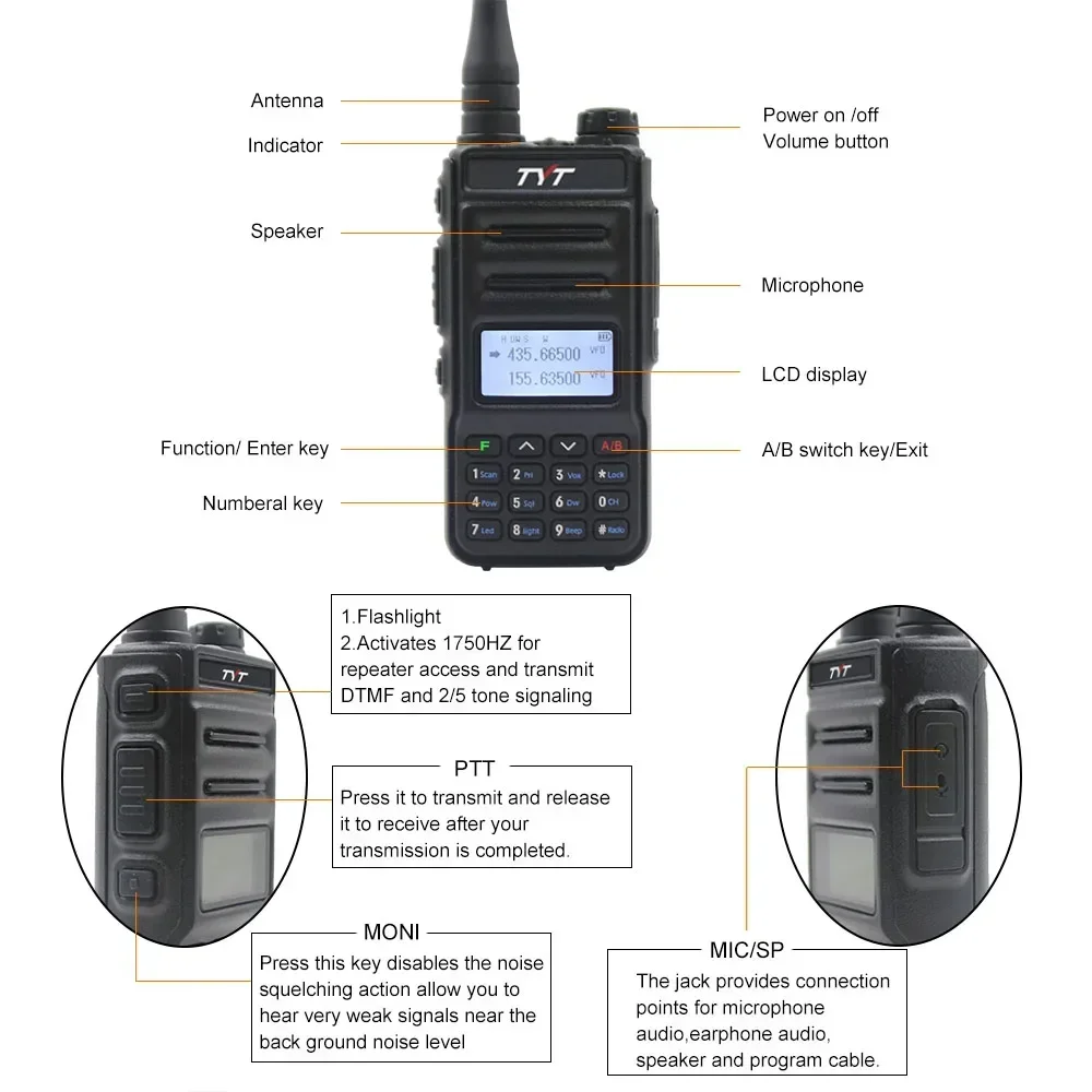 TYT TH-UV88 Talkie Walkie Dual Band VOX Scrambler Radio FM 136-174MHz 400-480MHz 5W Ręczny transceiver