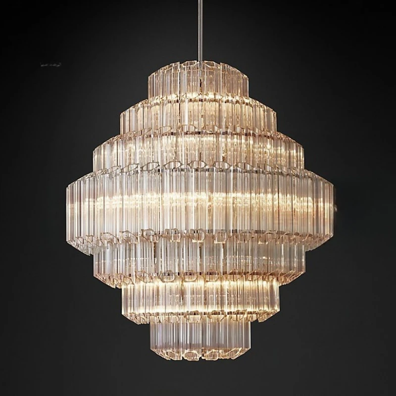 

Glass rod chandelier modern simple retro luxury RH American designer soft decoration