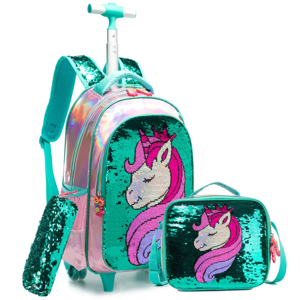 Einhorn Roll rucksack für Kinder Roll rucksack Doppel griff Roll rucksack mit Lunch Bag und Feder mäppchen Set