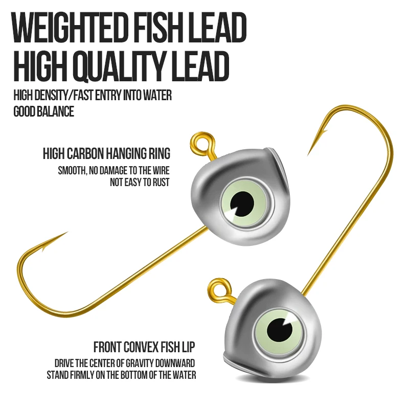 TAIYU 10-Pack 1g/2g/3g/4g/5g/7g Jig Heads, Micro Lure Hooks, Glow-in-the-Dark 3D Fish Eye Jig Heads, Reinforced Small Gold Hooks image 4
