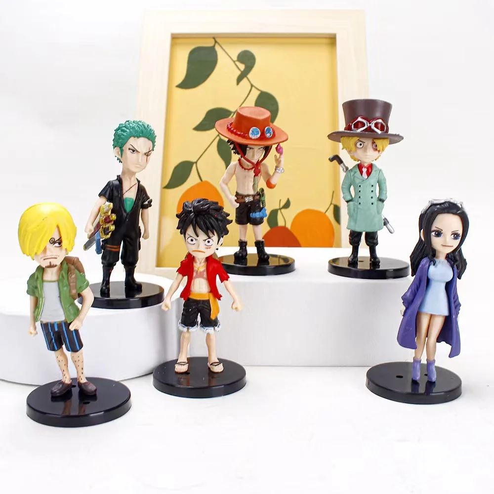 Modèle de figurine en PVC One Piece Anime, Luffy, Zoro, Sanji Collection, Ornement de voiture et de bureau, Jouets mignons, Cadeau pour enfants, Ensemble de 6 pièces