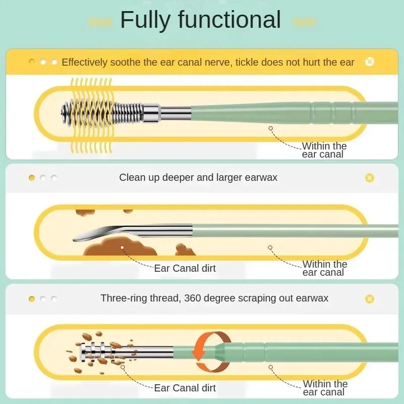 6 قطع من شمع الأذن المقاوم للصدأ، 360 درجة ° ملعقة أذن بتصميم حلزوني لتنظيف الأذن، منظف قنوات الأذن #3