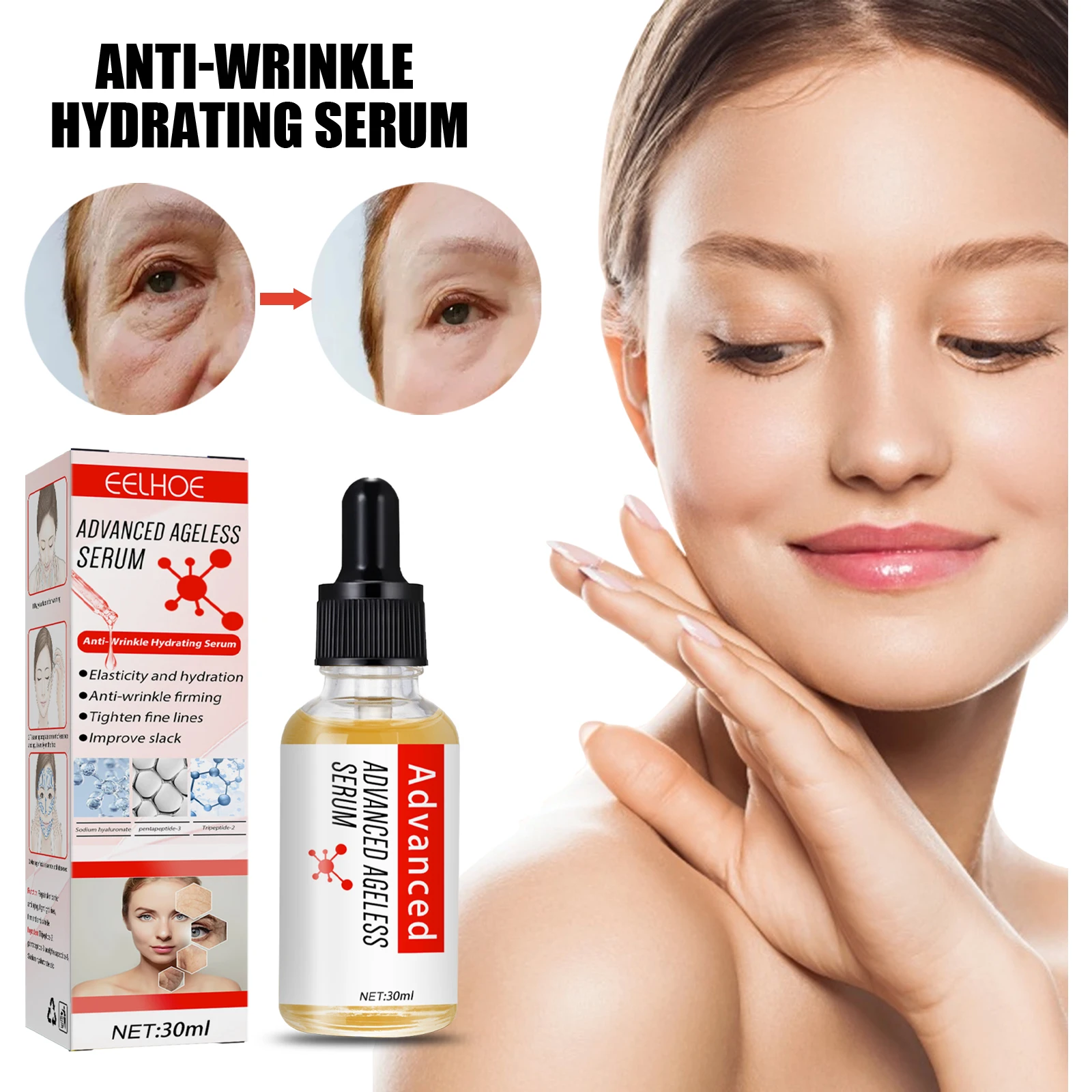 EELHOE Anti-Wrinkle Essence Fade Fine Lines Firming Skin Hydrating Moisturizing Brightening Facial Serum Pore Shrinking