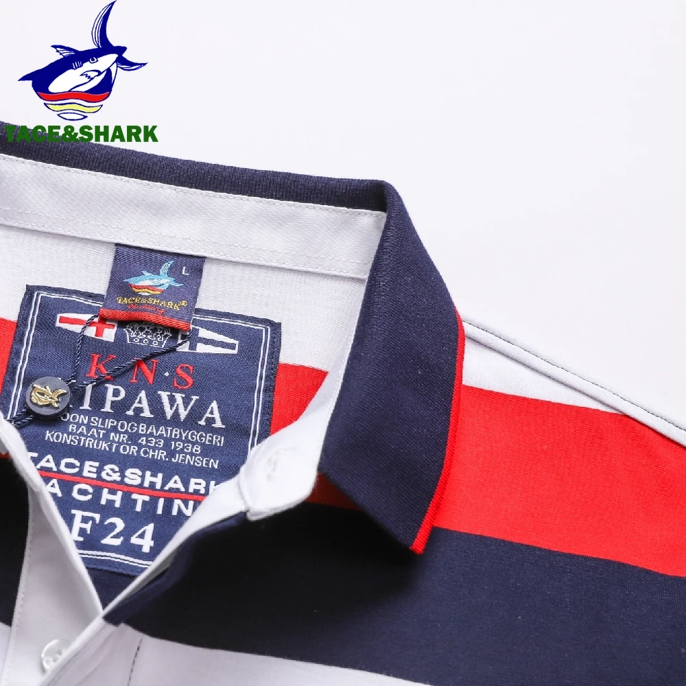 TACE&SHARK 2024 Summer Red Blue Striped Polo Shirt Fashion Brand Shark Camisa Masculina Mens Polos Shirts Clothing 3XL