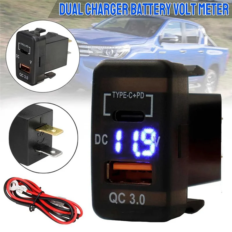 

OFSS-3X Car Fast Charger Adapter QC3.0 Dual USB Quick Charger Socket With Voltmeter For Toyota Land Cruiser Hilux Prado FJ